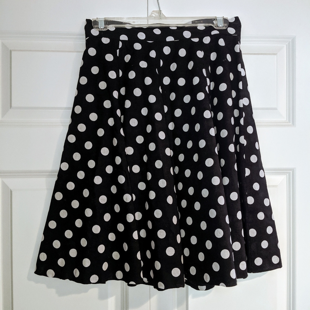 Black & white polkadot A-line skirt